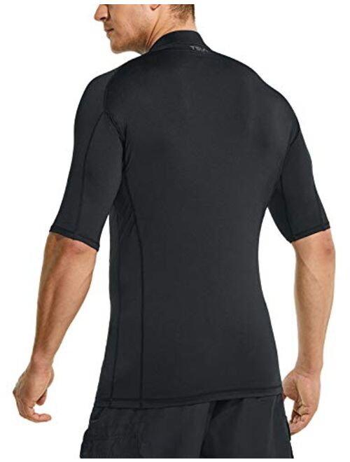 TSLA Mens Rash Guard Swim Shirts UV/SPF Water Surf Shirts UPF 50 Quick Dry Mid/Short Sleeve Swimming Shirt