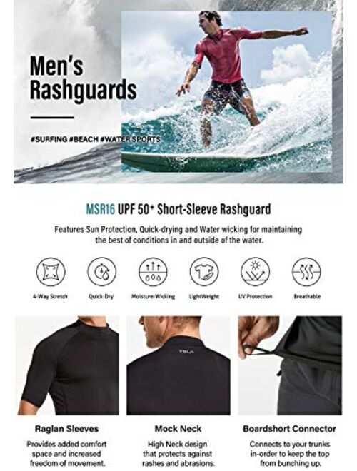 TSLA Men's Rash Guard Swim Shirts, UPF 50+ Quick Dry Mid/Short Sleeve Swimming Shirt, UV/SPF Water Surf Shirts
