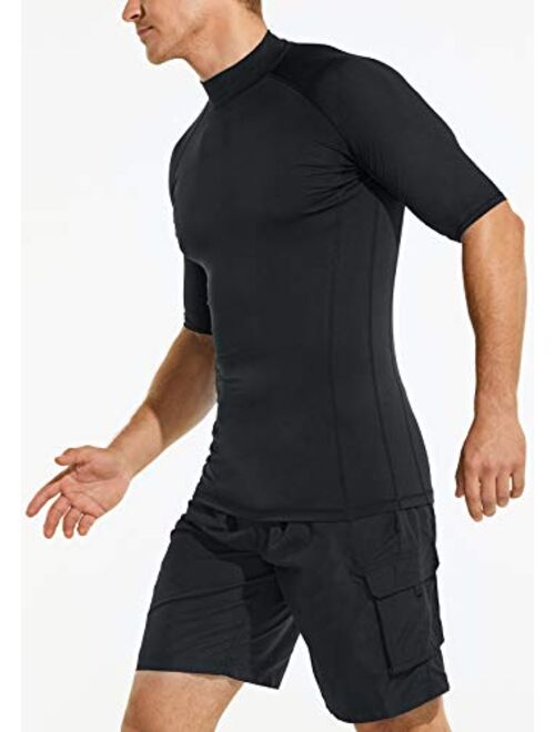TSLA Men's Rash Guard Swim Shirts UPF 50 Quick Dry Mid/Short Sleeve Swimming Shirt UV/SPF Water Surf Shirts 