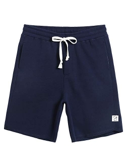 Men's Fleece Pajama Flat Front Shorts 9" Casual Shorts Athletic Jogger Pocket Sportswear Short