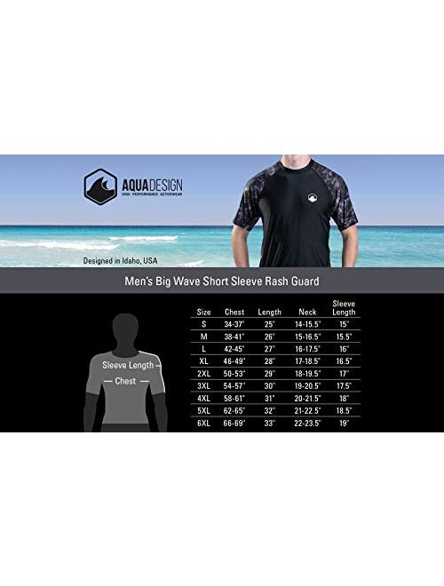Aqua Design Mens Short Sleeve Rash Guard Shirt: Surf Swim Rashguard Shirts