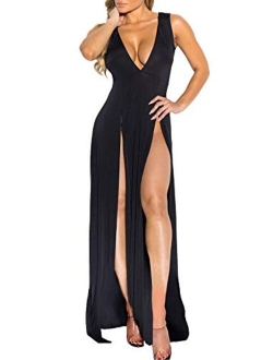 Memorose Bandage Double Slit Deep V Neck Sleeveless Bodycon Clubwear Maxi Vest Dress