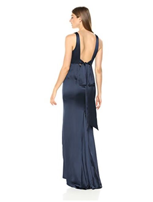 Adrianna Papell Women's Sleevelss Faux Wrap Bodice Light Satin High Slit Dress