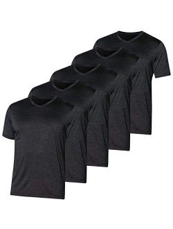 5 Pack: Mens V-Neck Dry-Fit Moisture Wicking Active Athletic Tech Performance T-Shirt