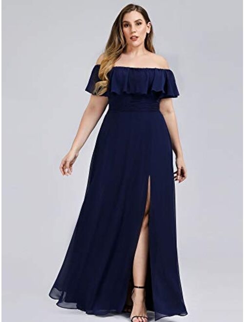 Ever-Pretty Women's Plus Size Off Shoulder Side Split Chiffon Maxi Dress 0968PZ