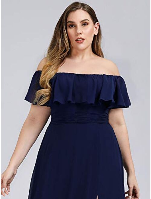 Ever-Pretty Women's Plus Size Off Shoulder Side Split Chiffon Maxi Dress 0968PZ