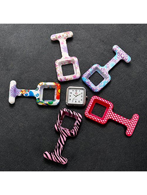 Ladies Girls Nurses Pin-on Fob Brooch Lapel Silicone Protection Cover Square Pocket Watch for Hospital Doctors