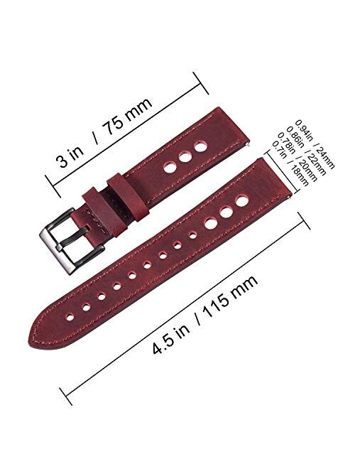 Cauwsai Leather Watch Band - Quick Release Double-Sided Leather Watch Strap - 18mm, 20mm, 22mm, 24mm - 8 Color
