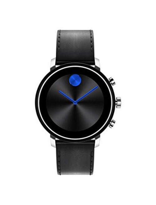Movado Connect 2.0 Unisex Powered with Wear OS by Google Stainless Steel and Black Leather Smartwatch, Color: Black (Model: 3660028)