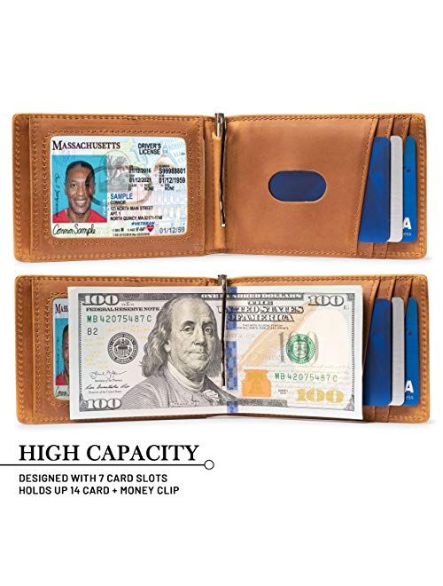 Minimalist Slim Bifold Front Pocket Wallet with Money Clip for men, RFID Blocking with smart design