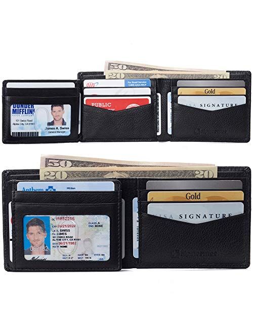 Alpine Swiss RFID Protected Mens Spencer Flip ID Leather Bifold Wallet Black