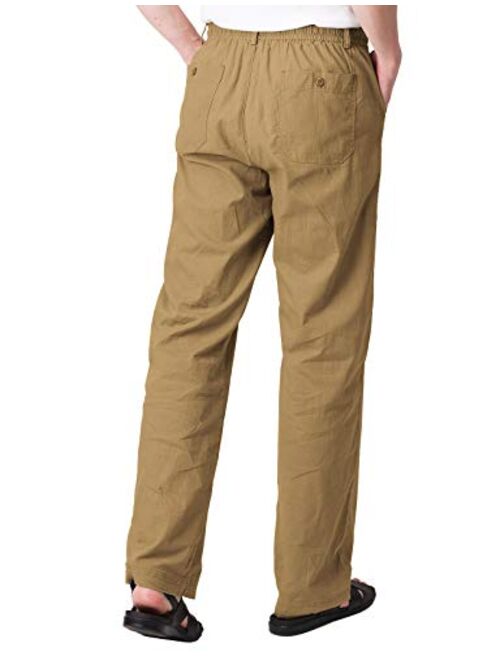 H2H Men's Casual Trousers Linen Summer Beach Drawstring Pants