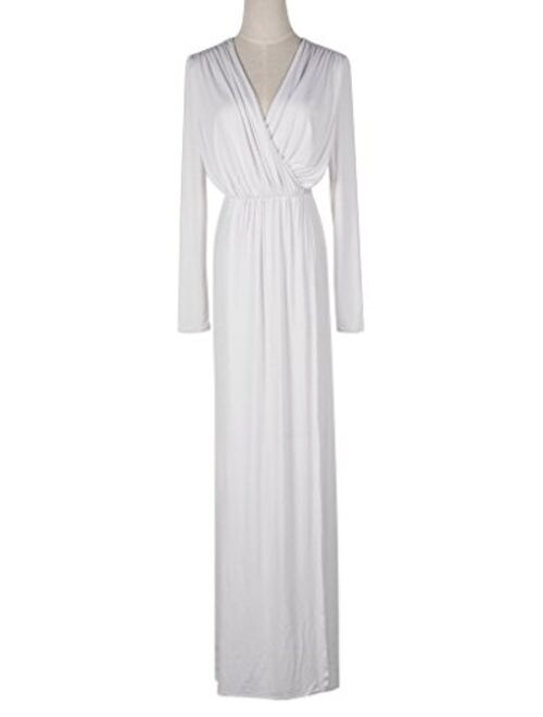 Clothink Women White/Black Wrap Front V Neck Cut Out Split Plain Maxi Dress