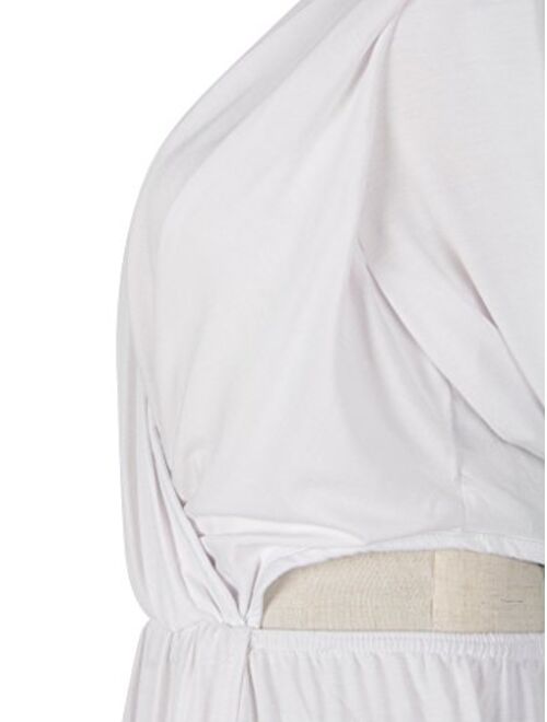 Clothink Women White/Black Wrap Front V Neck Cut Out Split Plain Maxi Dress
