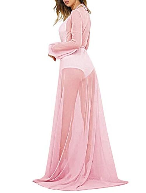 Meenew Sexy See Through Double High Slit Long Maxi Lace Dress Lingerie Gown