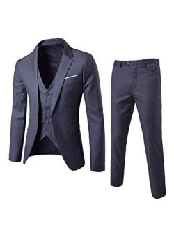 EUROUS Men's Business Casual Suit 3 Pieces Groom Best Man Set Tuxedo