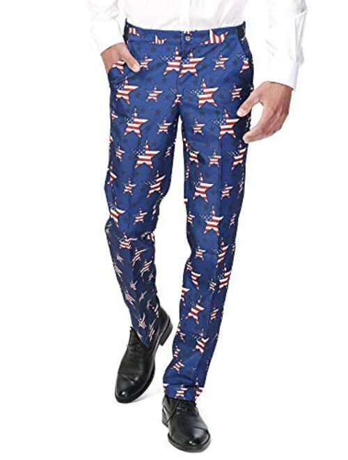 Suitmeister USA Suit with American Flag Print for Men Coming with Pants, Jacket & Tie - Perfect for 4th of July