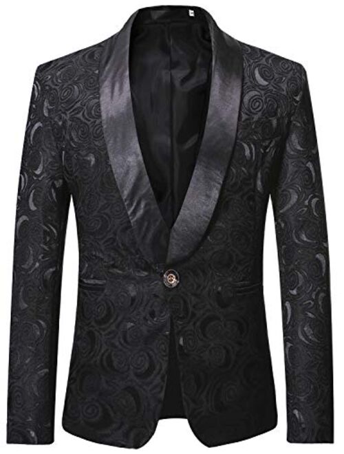 ZEROYAA Mens Hipster Solid Rose Jacquard Dress Suit Jacket Wedding Prom Tuxedo