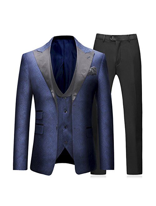Boyland Mens 3 Piece Tuxedo Suits Jacquard Wedding Formal Wear Trouser