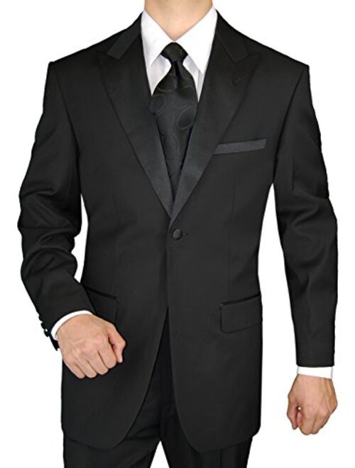 GN GIORGIO NAPOLI Men's Tuxedo Suit 1 Button Peak Lapel Jacket Adjustable Pants