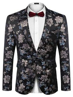 Men's Floral Blazer Slim Fit Dinner Tuxedo Prom Wedding Party Suit Jacket