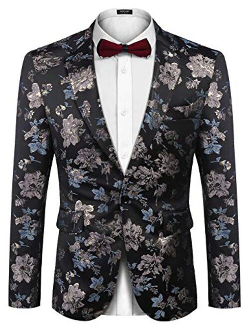 COOFANDY Men's Floral Blazer Slim Fit Dinner Tuxedo Prom Wedding Party Suit Jacket