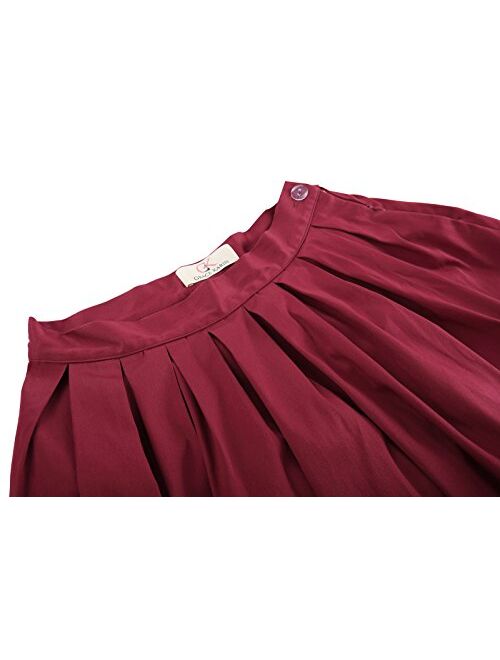 GRACE KARIN Women Vintage Box Pleated A-line Midi Skirts (Multi-Colored)