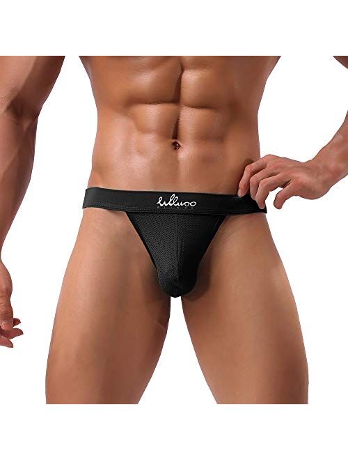 WLLWOO Men's Jockstrap Underwear, Low Rise Stretch Sexy Mesh Quick Dry Thongs Athletic Supporters Multipack