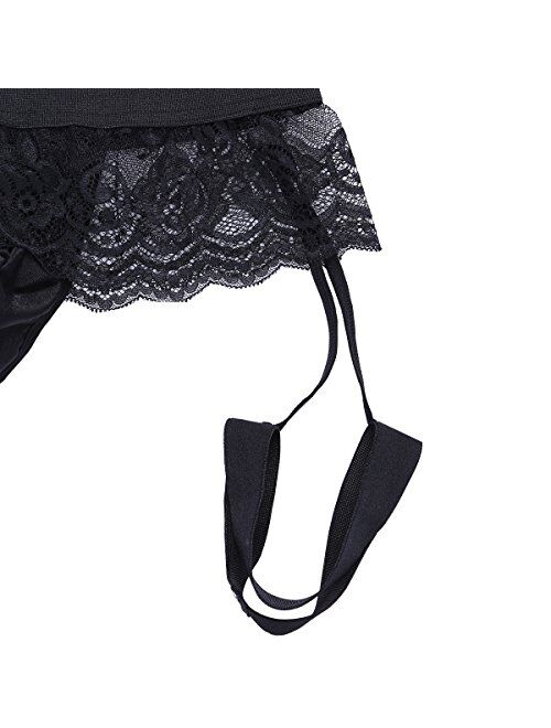 CHICTRY Men's Sexy Lace Thong Bikini Sissy Briefs Lingerie with Garter