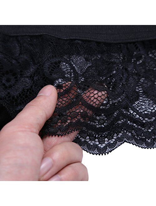 CHICTRY Men's Sexy Lace Thong Bikini Sissy Briefs Lingerie with Garter