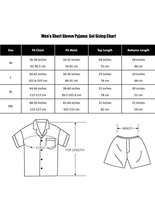 Men's Satin Pajamas Short Button-Down Pj Set Sleepwear Loungewear