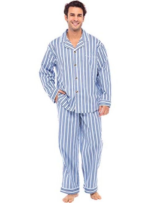 Alexander Del Rossa Men's Lightweight Button Down Pajama Set, Long Cotton Pjs