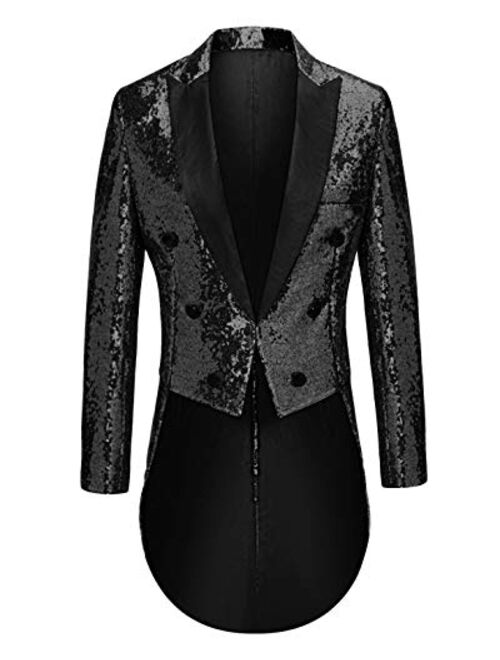 Buy MAGE MALE Mens Sequin Tuxedo Jacket Tails Slim Fit Tailcoat Dress ...