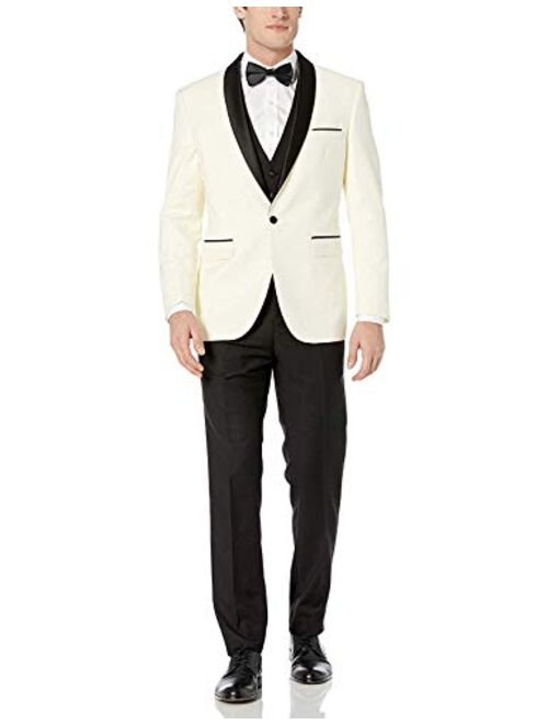 Adam Baker Men's 100% Wool Modern Fit Single Breasted Three Piece Shawl Collar Tuxedo - Colors