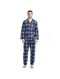 GLOBAL Mens Flannel Pajamas, 2-Piece Warm Pj Set