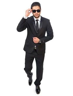 AZAR MAN Slim Fit Men Suit Tuxedo Black 2 Button Satin Collar Flat Front Pants