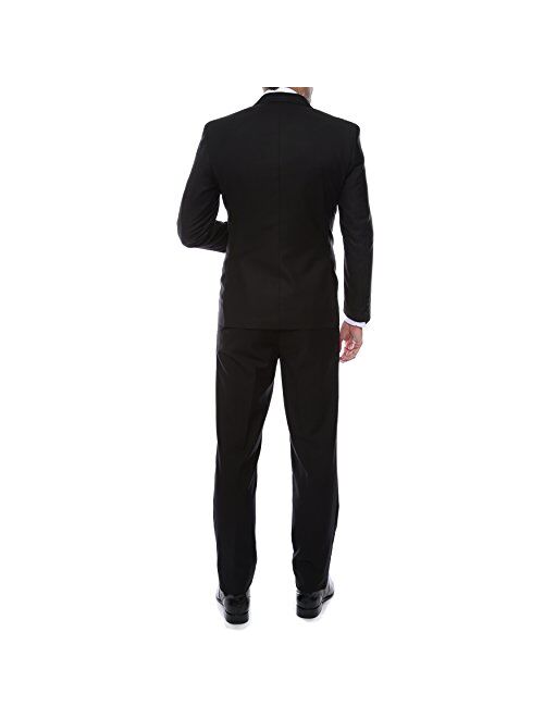 Ferrecci Men's Debonair Black Slim Fit Peak Lapel Collar 2 Piece Tuxedo Suit Set - Tux Blazer Jacket and Pants