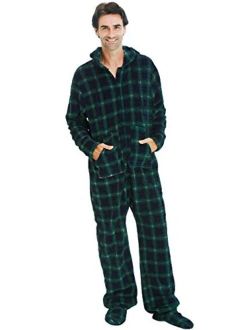 Men's Warm Fleece One Piece Footed Pajamas, Adult Onesie with Hood