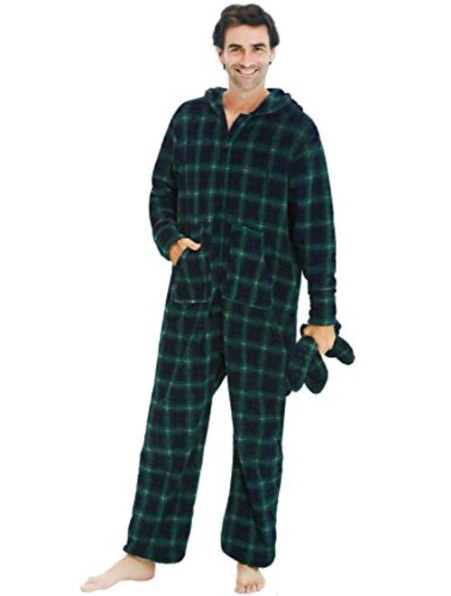 Alexander Del Rossa Men's Warm Fleece One Piece Footed Pajamas, Adult Onesie with Hood