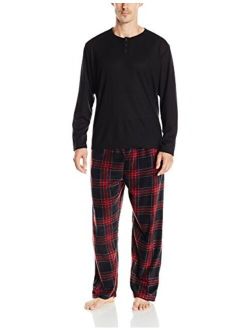 Essentials by Seven Apparel Men's Long-Sleeve Top and Fleece Bottom Pajama Set