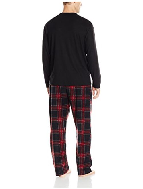 Essentials by Seven Apparel Men's Long-Sleeve Top and Fleece Bottom Pajama Set