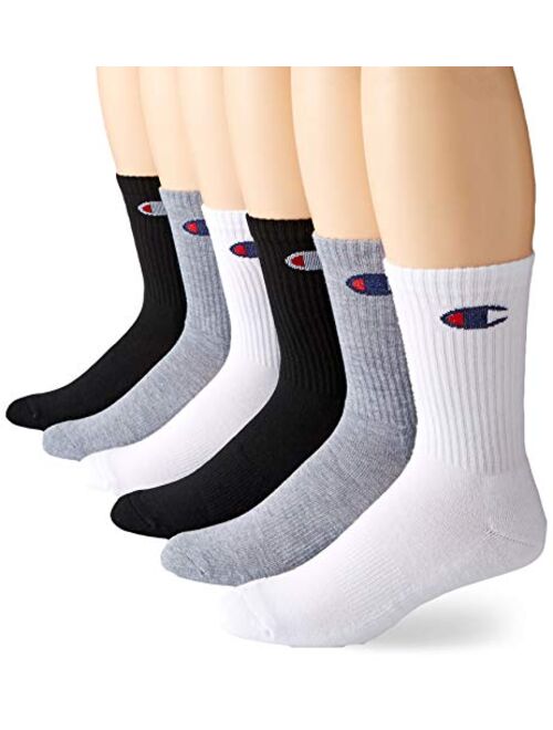 Champion Men's Double Dry Moisture Wicking Logo 6-Pack Crew Socks