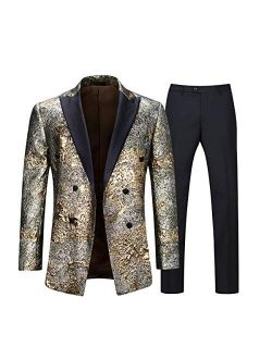 Boyland Men's Tuxedo Suits 2 Pieces Peak Lapel Double Breasted Golden Luxury Suit Jacket Pants
