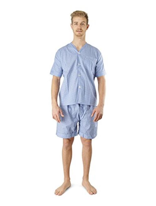 Men's Woven Pajama V-Neck Sleepwear Short Sleeve Shorts and Top Set, Sizes S/4XL