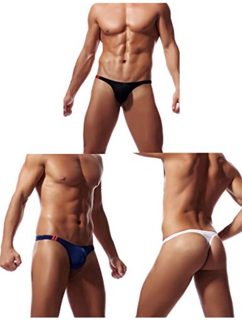 Azcode Mens Sexy T-Back Thongs Low Rise Underwear Bulge Pouch Ice Silk Briefs