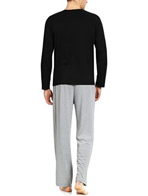 YIMANIE Men's Pajamas Set Soft Cotton Knit Long Sleeves and Pajamas Pants Classic Sleepwear Lounge Set 