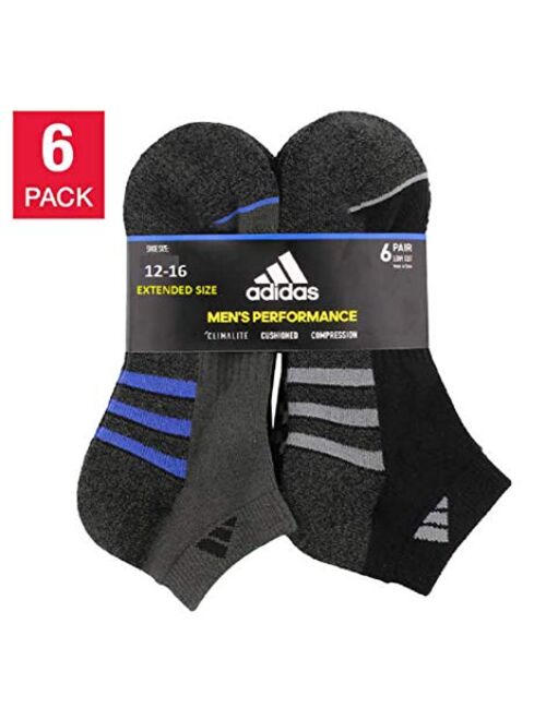 Adidas Men's 6-pair Low Cut Sock with Climalite White Black Regular and Extended Sizes