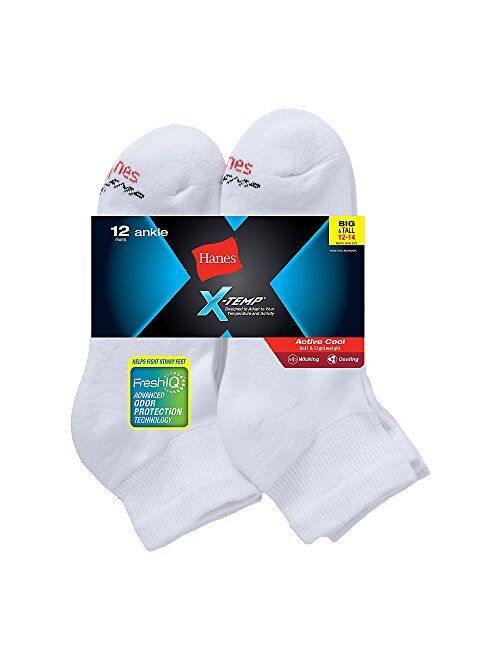 Hanes Men's FreshIQ X-Temp Active Cool Ankle Socks 12-Pack