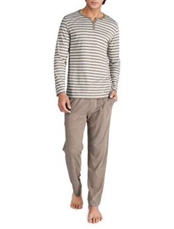 Men's Cotton Heather Striped Sleepwear Long Sleeve Top & Bottom Pajama Set