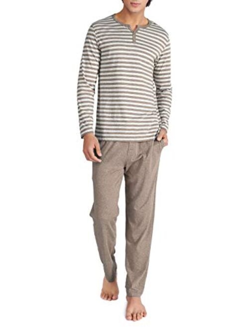 DAVID ARCHY Men's Cotton Heather Striped Sleepwear Long Sleeve Top & Bottom Pajama Set